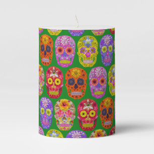 Flower Skulls Seamless Pattern 2018 Pillar Candle