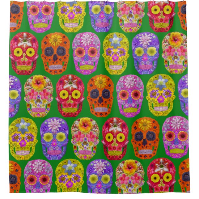 Flower Skulls Seamless Pattern 2018 Shower Curtain (Front)
