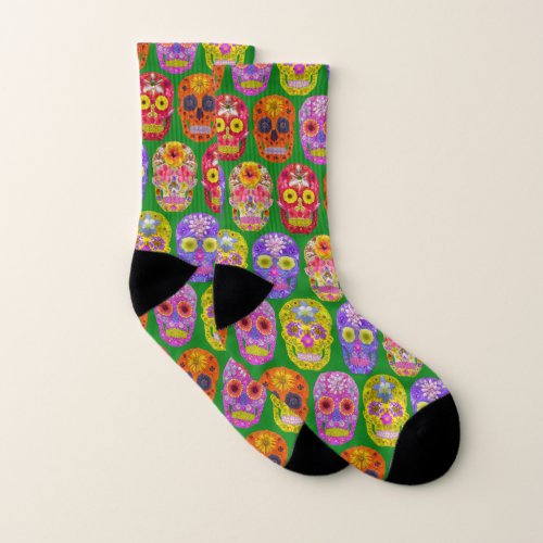 Flower Skulls Seamless Pattern 2018 Socks