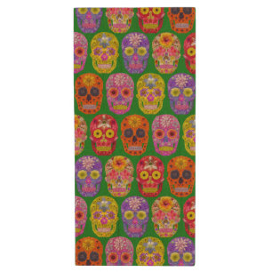 Flower Skulls Seamless Pattern 2018 Wood Flash Drive
