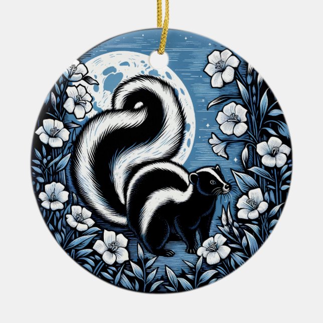 Flower Skunk Artwork Skunks Floral                 Ceramic Ornament (Front)