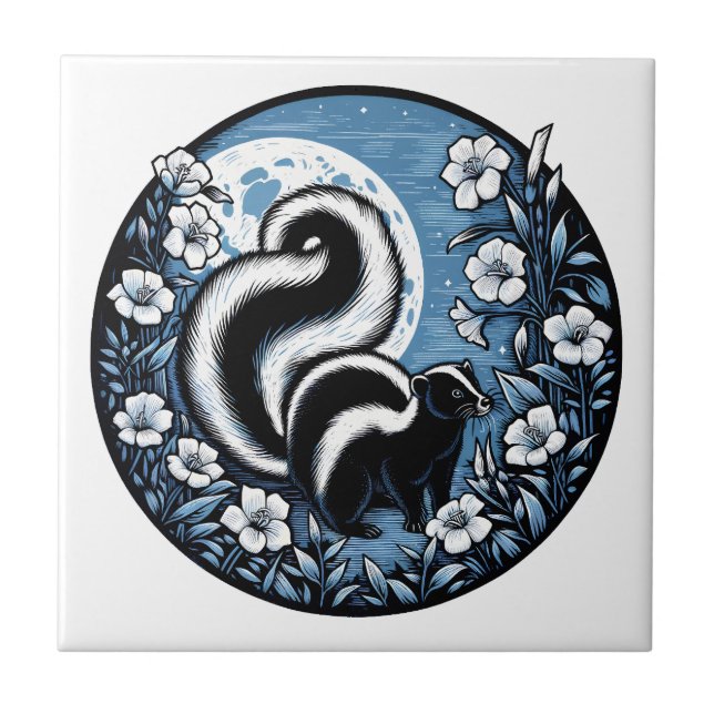 Flower Skunk Artwork Skunks Floral                 Ceramic Tile (Front)