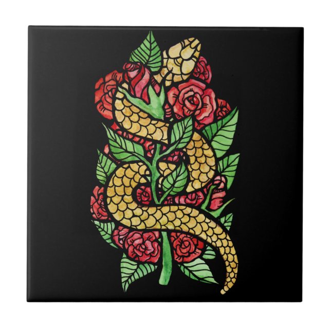 Flower Snake Ceramic Tile (Front)