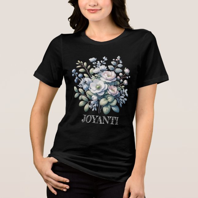 Flower solid black women Tri-Blend shirt (Front)