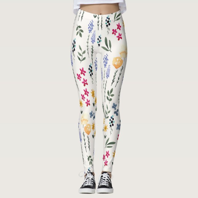 Flower Spring Blooming Floral Leggings (Front)