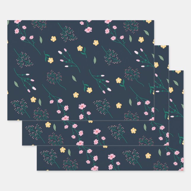 Flower Spring Blooming Floral Seamless Wrapping Paper Sheets (Set)