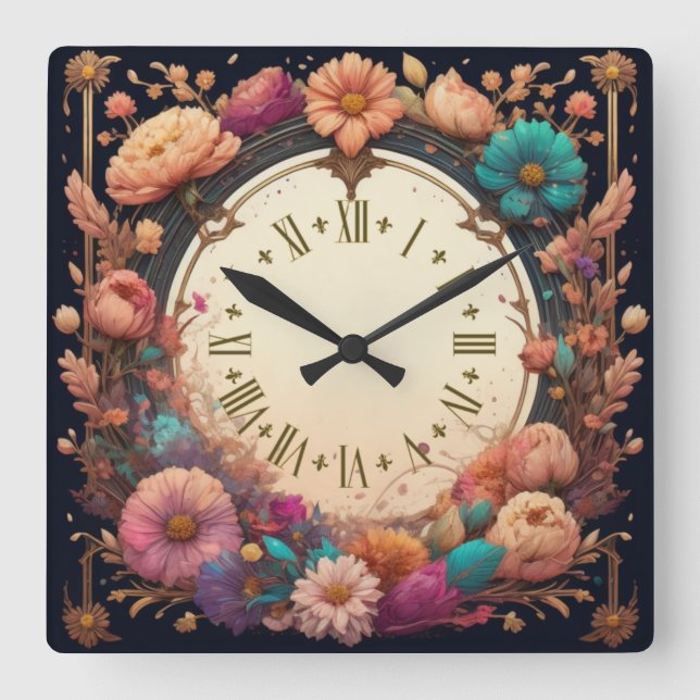 Flower Square Wall Clock (Front)
