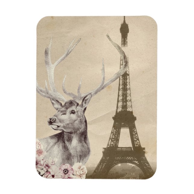 Flower Stag & Eiffel Tower Magnet (Vertical)