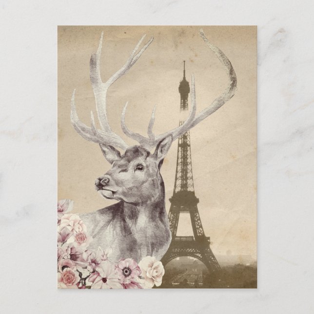 Flower Stag & Eiffel Tower Postcard (Front)