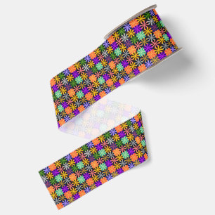 Flower Star Colorful Pattern Grosgrain Ribbon