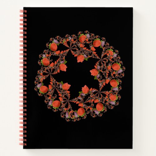 Flower star fractal red black purple notebook