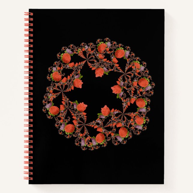 Flower star fractal red black purple notebook (Front)