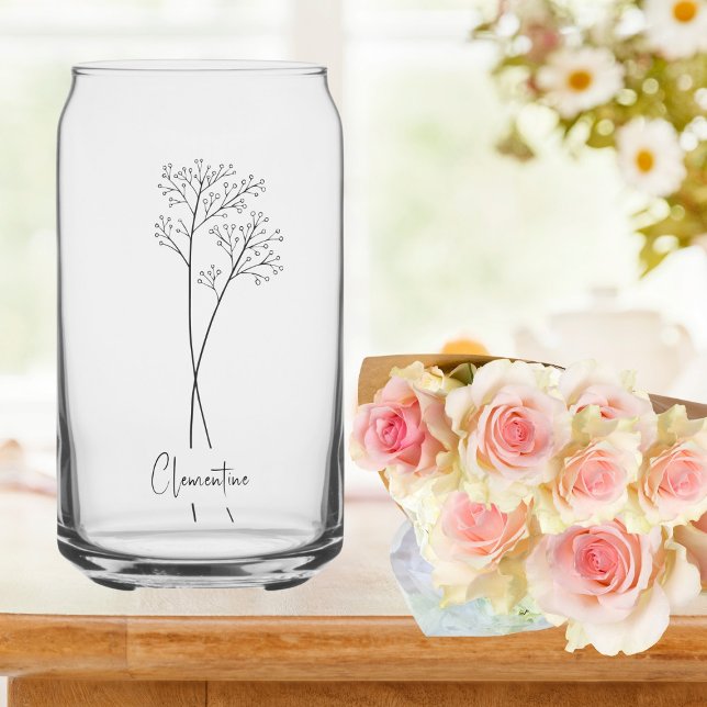 Flower stem, black script typography  can glass (Creator Uploaded)