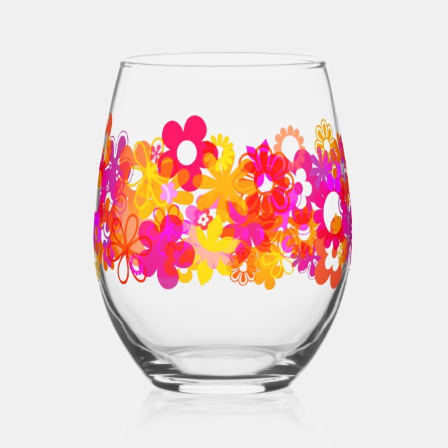 Flower  stemless wine glass (Front)