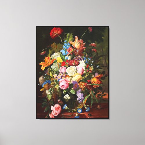 Flower Still Life Of Roses Tulips And Carnation Canvas Print