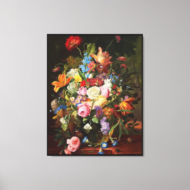 Flower Still Life Of Roses Tulips And Carnation Canvas Print (Front)