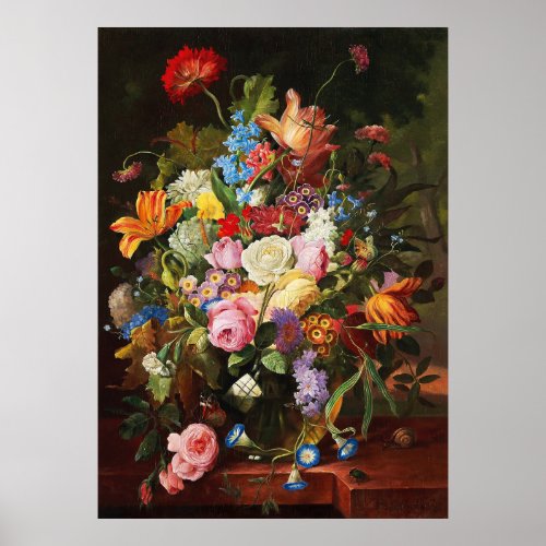 Flower Still Life Of Roses Tulips And Carnation Poster