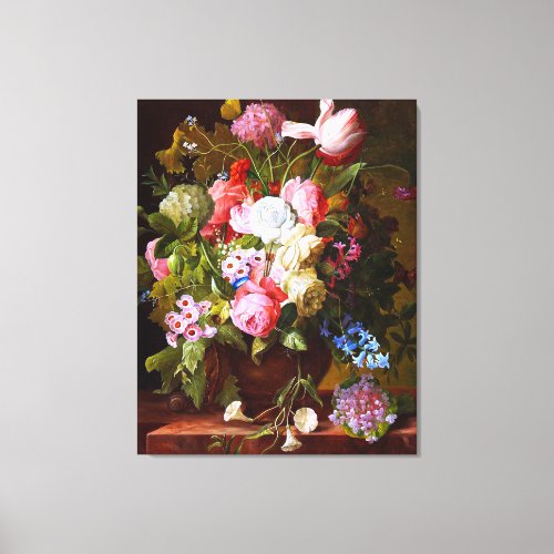 Flower Still Life Of Roses Tulips And Hyacinths Canvas Print
