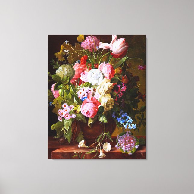 Flower Still Life Of Roses Tulips And Hyacinths Canvas Print (Front)