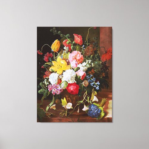 Flower Still Life Of Roses Tulips And Violets Canvas Print