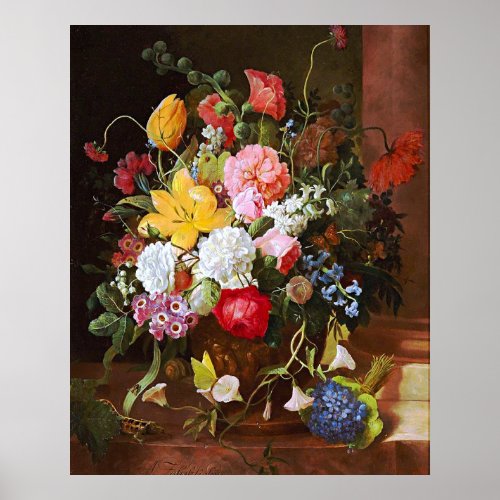 Flower Still Life Of RosesTulips And Violets Poster
