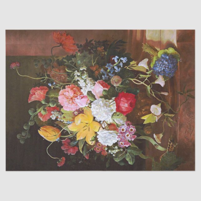 Flower Still Life Of Roses Tulips And Violets Tissue Paper (Front)