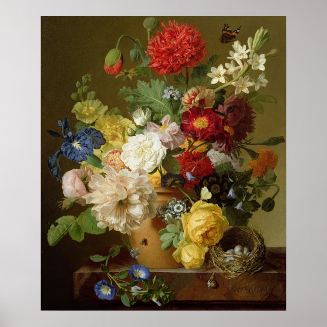 Flower Still Life on a marble ledge, 1800-01 Poster (Front)