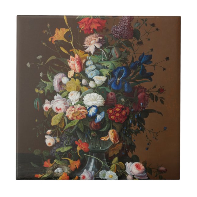 Flower Still Life with Bird's Nest Severin Roesen Ceramic Tile (Front)