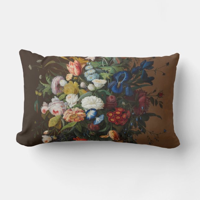 Flower Still Life with Bird's Nest Severin Roesen Lumbar Pillow (Front)
