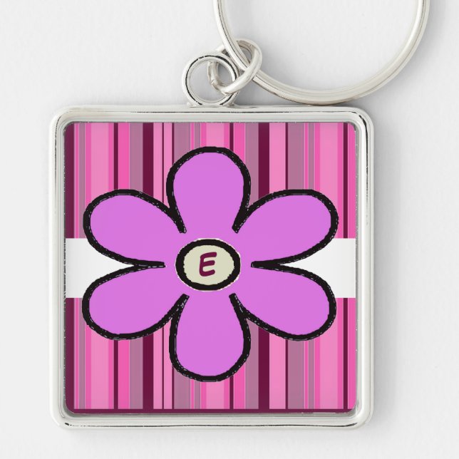 Flower Stripe Initial Keychain (Front)