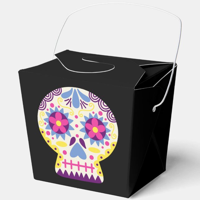 Flower Sugar Skull Black Halloween Party Favor Box (Front)