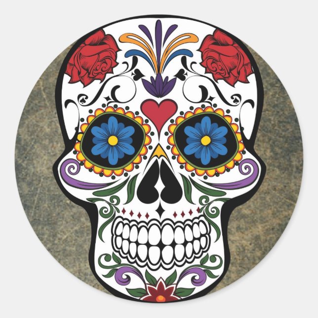Flower Sugar Skull Classic Round Sticker (Front)