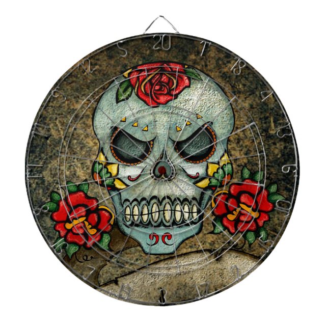 Flower Sugar Skull Dartboard With Darts (Front)