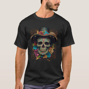 Flower Sugar Skull Dia de Los Muertos Cinco De may T-Shirt