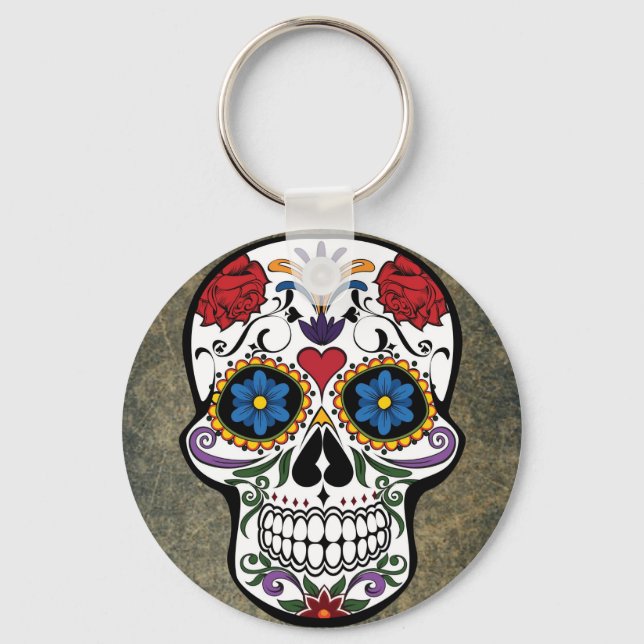 Flower Sugar Skull Keychain (Front)