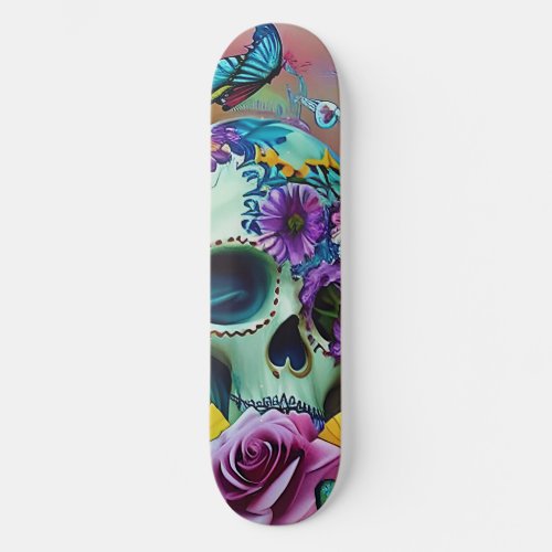 flower sugar skull modern design  skateboard