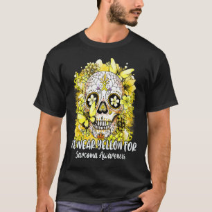 Flower Sugar Skull We Wear Yellow For Sarcoma Awar T-Shirt