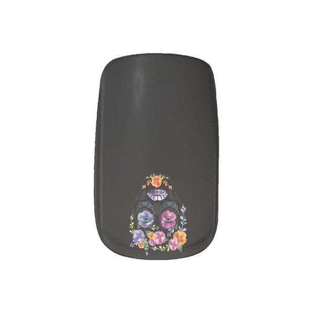 Flower Sugar Skulls Nail Wraps-Feliz Muertos Minx Nail Art (Left Thumb)