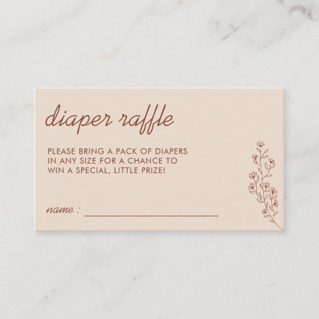 Flower Summer Fall Beige Raffle for Diaper Enclosure Card