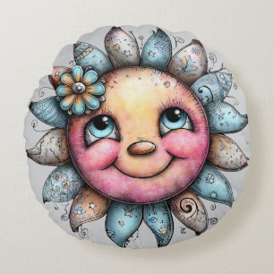 Flower Sun Round Pillow