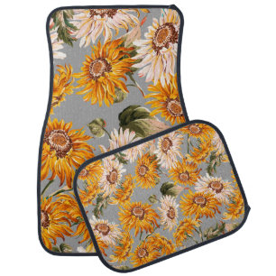 Flower sunflowers spring beautiful seamless patter car floor mat