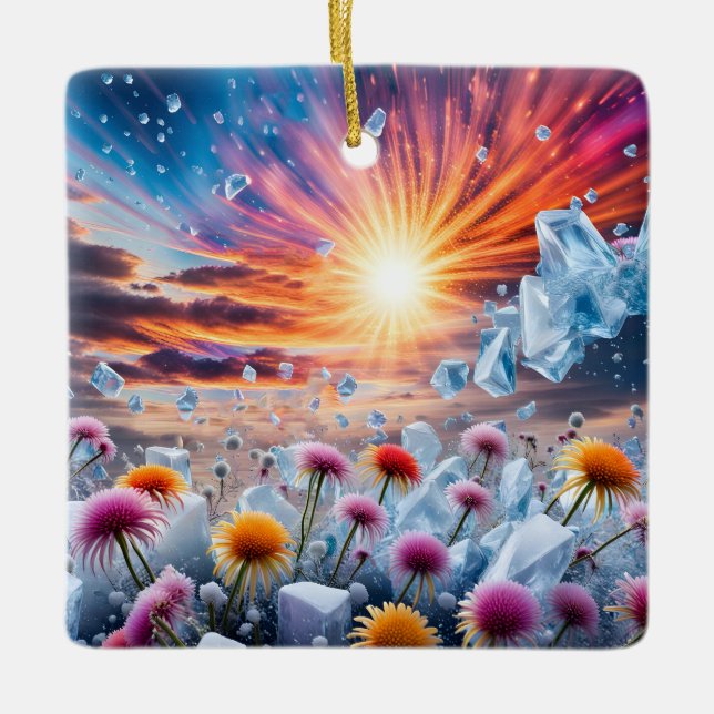 Flower Sunset Ceramic Ornament (Front)