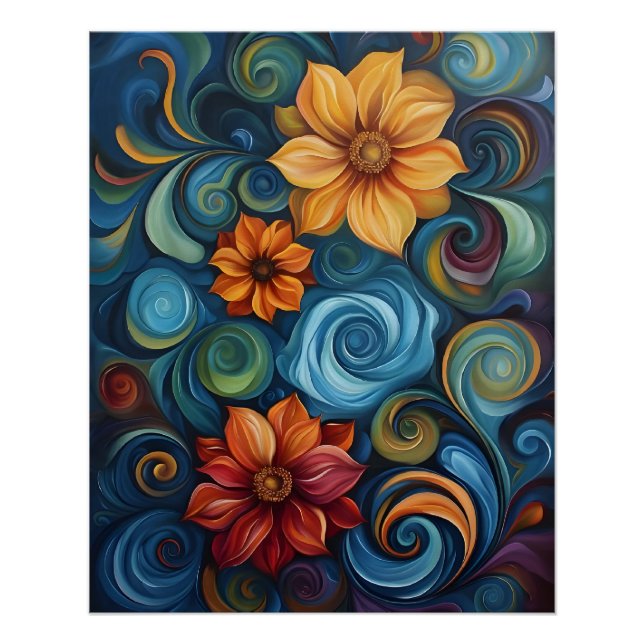 Flower Swirls Digital Art Design Poster (Front)