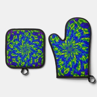 Flower Swirls Mandala Oven Mitt and Pot Holder Set