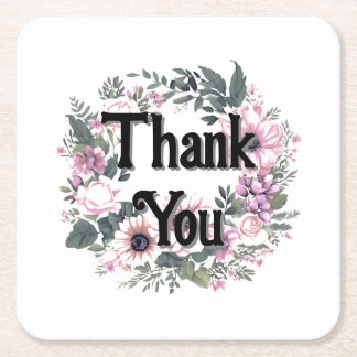 Flower Tag Thankyou Wreath Classy Coquette Square Paper Coaster