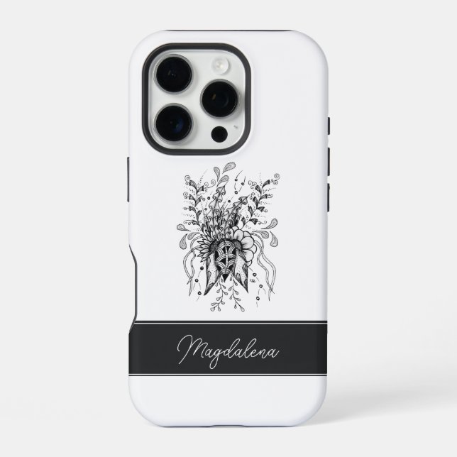 Flower Tangle Art Hand-Drawn black & white -  iPhone Case (Back)