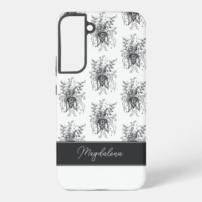 Flower Tangle Art Hand-Drawn black & white - Samsung Galaxy Case (Back)