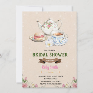 Flower tea cake theme bridal shower invitation