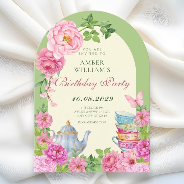 Flower tea cup garden birthday invitation (Creator Uploaded)