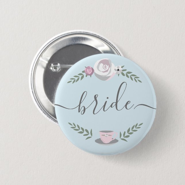 Flower teacup illustration Bride Button (Front & Back)